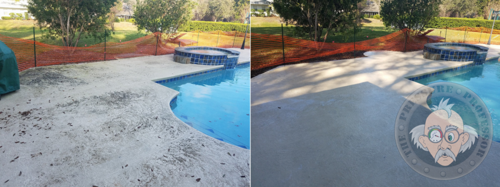 Clean your pool deck with our safe cleaning solution and low pressure washing